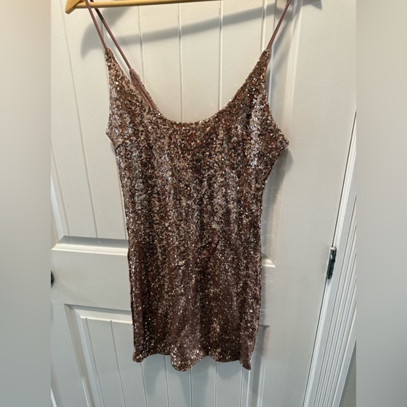 Rose Gold Sequin Mini Dress – Spaghetti Straps | Brand New w/ Tags - Picture 2 of 3